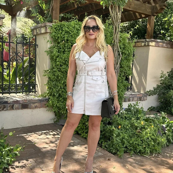 Stylish beige faux leather edgy Mini Dress - ready to ship - Picture 8 of 8